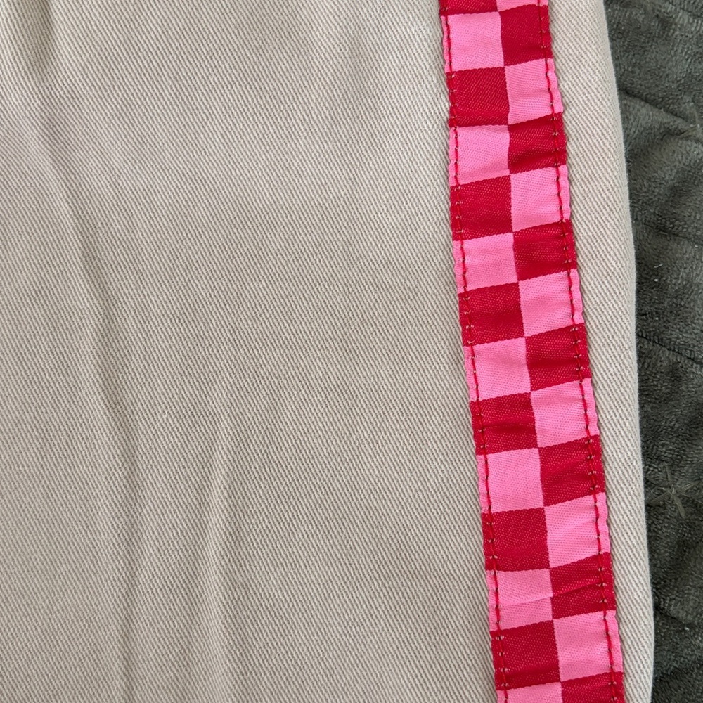 Lazy Oaf Checkered Stripe Wide Leg Khaki Track Pants Trousers size 24 - Picture 6 of 13